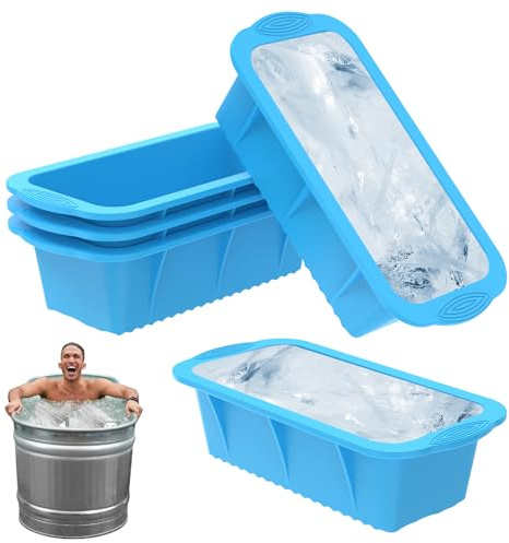 5PCS Large Ice Cube Tray, Large Ice Cube Moulds for ICES Bath,Easy Release 2.43lbs Cubes for Cold Plunge or Cooler,Reusable Silicone ICES Mold for Bath Chiller Camping Picnic(Blue)