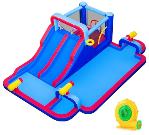 COSTWAY Castillo Hinchable Acuatico, 9 en 1 Castillo Hinchable para niños 3-5 Años con 3 Niños, 646 x 418 x 211 cm, Seco y Agua, Insuflavel Crianças Interior Exterior (con soplador de 950W)
