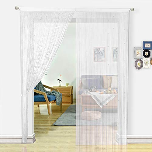 HSYLYM String Curtains for Windows Spaghetti Door Tassles Beaded Curtain Dense Colourful Stylish Ideal for Wedding Decorations,White,90x245cm