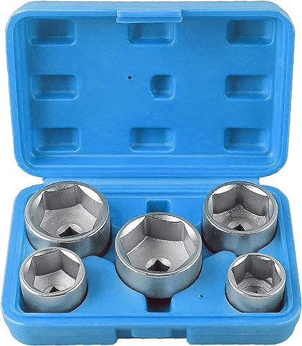 JOMAFA - Vasos Llaves para filtro de aceite Extracción filtro de aceite hexagonal 5 piezas | 24, 27, 32, 36, 38mm 6 caras