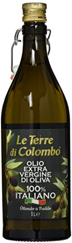 Le Terre di Colombo – Bouteille d'Huile d'Olive Extra-Vierge 100 % Italienne avec Bouchon Mécanique - Bouteille nervurée - 1 L