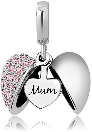 KunBead Jewelry Mum Charms Heart I Love You Mother Birthday Birthstone Crystal Dangle Beads for Charm Bracelet Necklace