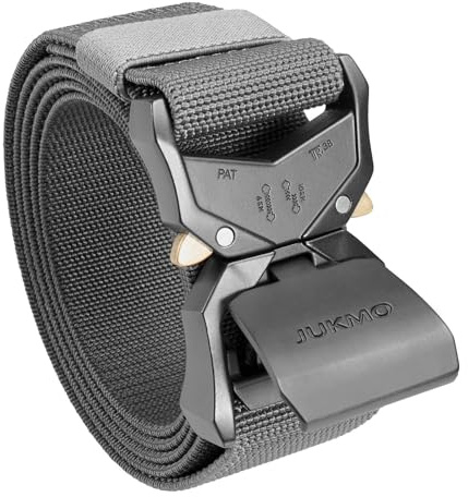 JUKMO Tactical Belt, Military Hiking Rigger 1.5 Nylon Web Work Belt with Heavy Duty Quick Release Buckle (Grey, Medium)