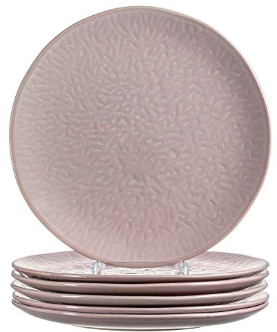 Leonardo Matera Keramik-Teller 6-er Set, spülmaschinengeeignete Speise-Teller, Essteller mit Glasur, 6 runde Steingut-Teller, Ø 27 cm, rosa, 018571