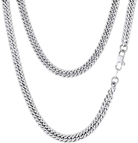 FindChic Halskette Silber Herren 6MM Edelstahl Panzerkette Ketten Silber für Männer Breit Massiv Kubanische Silberkette Herren Cuban Chain für Jungen mit Geschenkebox
