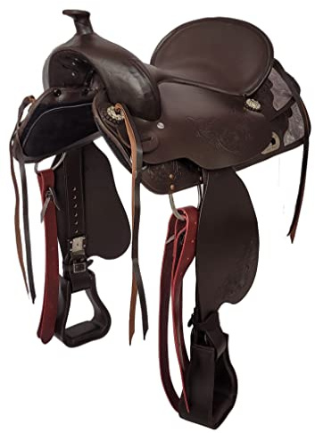 A&M Reitsport Kansas trädlös västerländsk sadel buffel läder brun utbytbar låda storlek: 40 cm
