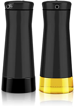 Aelga Black Oil And Vinegar Dispenser Set - 2 Pack Oil Dispenser Bottle for Kitchen with No-Drip - Black Kitchen Decor and Accessories for Home Restaurants Weddings