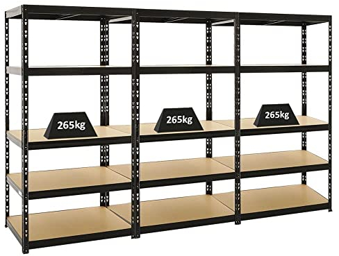 PROREGAL Mega Deal 3X Schwerlastregal Tiger Schwarz 180x90x60 cm mit Fachlast 265kg Garagenregal Kellerregal Werkstattregal Lagerregal Steckregal