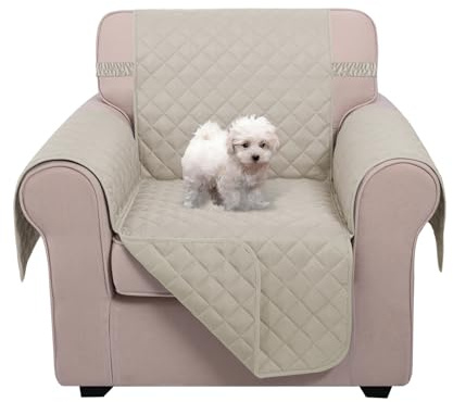U-NICE HOME Recliner Chair Covers Reversible Chair Cover Pet Covers for Dogs with Elastic Straps Water Resistant Diamond Quilted (23''Armchair, Beige/Beige)