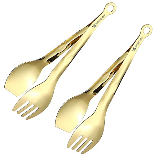 MSY BIGSUNNY 23cm Servierzange, Edelstahl-Metallzange zum Kochen, Grillen, Buffet, 2 Stück, Gold