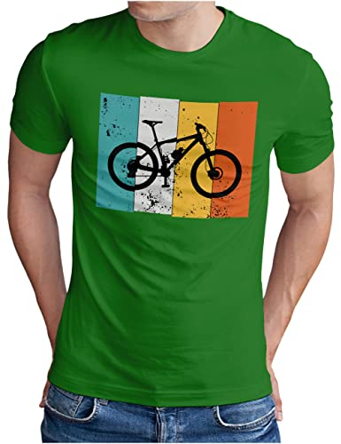 OM3® Mountain Bike T-Shirt - Herren - Fahrrad Retro Style Sunset Rad MTB - Grün, 4XL