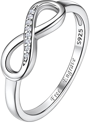 Suplight Damen Ring 925 Sterling Silber Infinity Solitärring Zirkonia Unendlichkeit Promise Eheringe mit Gravur Personalisierter Geschenk Größe 54