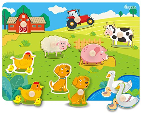 Tiere Holzpuzzle ab 1 2 Jahre Bauernhoftiere Holzspielzeug Steckpuzzle Holz ab 1 2 3 Jahre Montessori Spielzeug Kinderpuzzle Lernspielzeug Baby Puzzlec Motorikspielzeug Geschenk für Mädchen Junge
