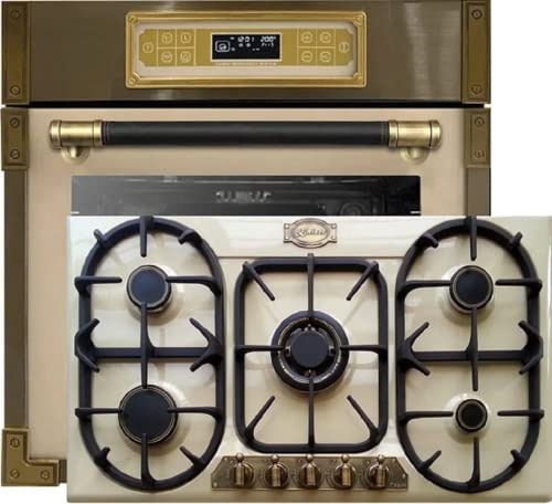 Kaiser Herdset EH 6726 ElfAD+KG 9325 ElfEm Turbo, Retro Einbau Backofen 80L, Elektro Backofenset – 11 Betriebsfunktionen+Einbau Gas Kochfeld 90 cm, Emaille Elfenbein, Erdgas/Propangas/Fl.Gas