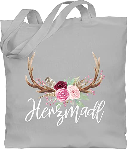 Baumwolltasche - Kompatibel mit Oktoberfest Tasche - Herzmadl - Unisize - Hellgrau - oktoberfesttasche bayrische madl stoffbeutel oktoberfest-tasche bayrisch hirsch baumwolle bag bayern octoberfest