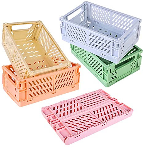 Caisse Rangement Pliante, Paniers de Rangement, 5 PCS Boîtes Plastiques pour Jouets, Tissus et Cuisine