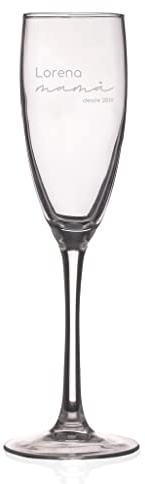 Wanapix | Copa de Cava/Champan Personalizada | Regalo Día de la Madre | Nombre o Texto Personalizado mediante Grabado | Copa de Cristal | Detalle Original | Mamá desde