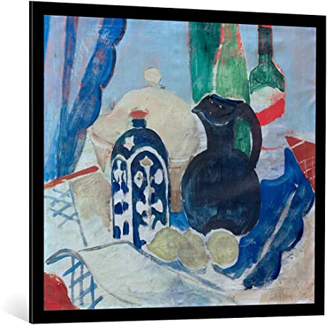 kunst für alle Bild mit Bilder-Rahmen: Oskar Moll Stilleben mit Suppenterrine Südfrankreich - dekorativer Kunstdruck, hochwertig gerahmt, 100x90 cm, Schwarz matt