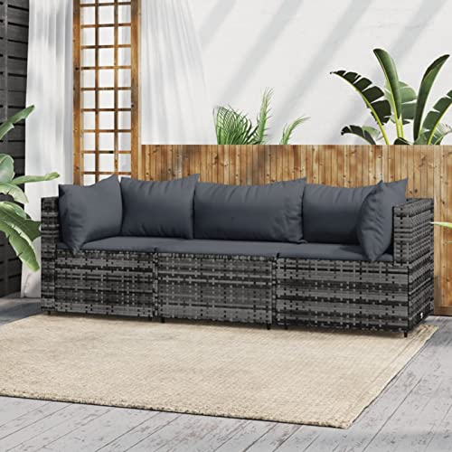 Festnight Balkon Sofa Rattan 3 Sitzer Gartensofa Balkonmöbel Keiner Balkon Garten Lounge Gartenmöbel Set Klein Gartenlounge Loungemöbel Terrasse Terrassenmöbel, Grau