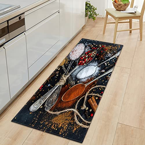 GOKSEL Küchenteppiche Farben & Gewürze Rutschfestes Küchenmatten, Saugfähig Küchenläufer, Komfort Läufer Teppich Set für Küche, Staubdicht Fußmatte 60 x 180cm