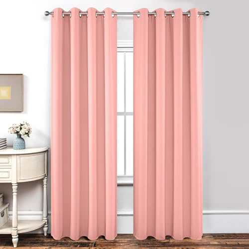 Joydeco Blickdichte Vorhänge mit Ösen Gardinen 2er Set, Verdunkelungsvorhang Thermovorhang Hitzeschutz, Ösenvorhang für Schlafzimmer Wohnzimmer(Rosa,2xH240xB135)