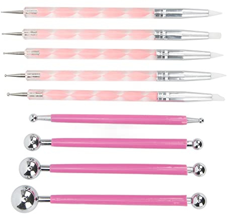 9 Stück Polymer Clay Tool, Ton Modellier Werkzeug Set, Doppelseitige Kugelstift und Weiche Gummispitze Modellierstift für Kunsthandwerk Skulptur Profis und Anfänger