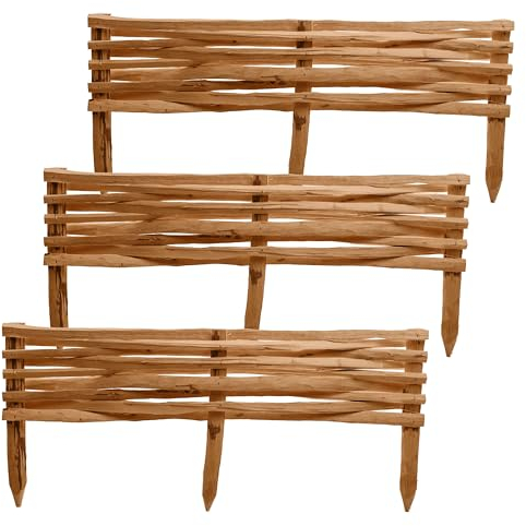 BOGATECO 3 recinzioni da giardino in legno di nocciolo, 120 cm x 20 cm, bordi per aiuole, recinzioni per aiuole o percorsi, colore marrone