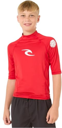 Rip Curl Boys Brand Wave UPF Short Sleeve Rash Vest 121BRV - Red Junior Size - 16Y