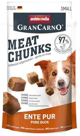 animonda GranCarno Meat Chunks Hunde Leckerli Small Ente Pur (60 g) | getreidefreie Hundeleckerlis für ausgewachsene Hunde, leckere Hunde Leckerlis mit viel Fleisch, Hundeleckerlies zum Belohnen