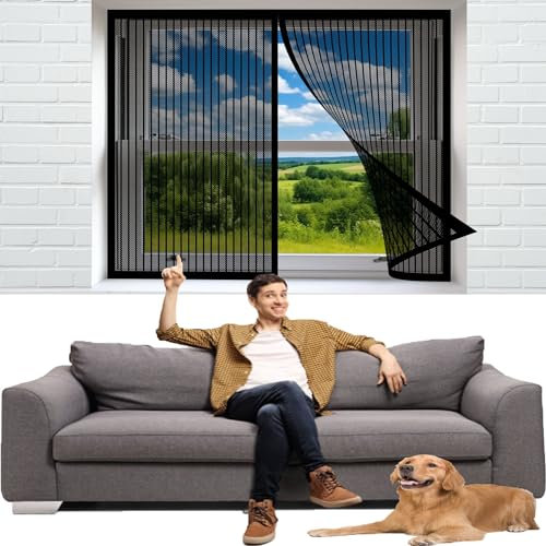 Premium Slim Fliegengitter 55 x 55 cm Ohne Bohren Magnetischer Fliegengitter Luft Kann Frei Strömen für Fliegengitter Fenster Mückengitter, Schwarz