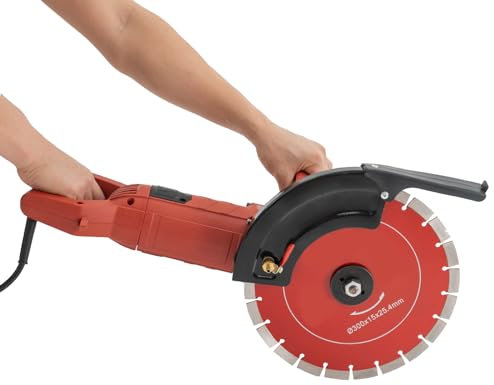 Betonsäge Elektrisch, 3000W Schlitzfräse mit 2 Sägeblätter, Sägeblatt-Durchmesser 30.48cm, Schnitttiefe 110mm, Staubfreie Kreissägenschneider für Beton, Stahl, Holz, Marmor, Ziegelwänden (Rot)