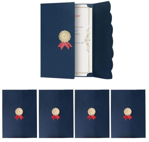 Oaygat 5 Pcs Bronzing A4 Diploma Cover Three-fold Certificates Cover Citizenship and Marriage Recognition Folders Gold Border Graduation Diploma Holder Blue and Gold Diploma Cover