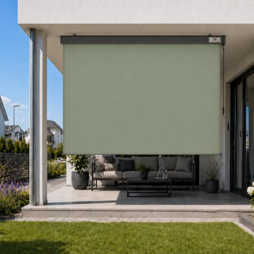 Strattore Store Vertical Extensible 160x250 cm Balcon Store Roulant Extérieur - Blocage des UV avec Manivelle et Cassette du Vent pour Balcon Terrasse Patio Jardin d'Auvent Protection - Vert Matcha
