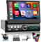 Radio Pantalla Extraible para Coche 1 DIN con Carplay y Android Auto - Radio 1 DIN con Pantalla Táctil Abatible de 7 Pulgadas con Mirror Link, Radio FM, Entrada AUX/SD/USB + Cámara de Marcha Atrás