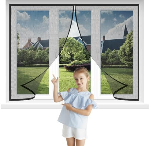 Standard Fliegengitter für Fenster 200x85cm Schwarz Fliegennetz Insektenschutz Netz mit Selbstklebeband Fliegengitter Insektenschutz Mückenschutz Fliegennetz Fenster