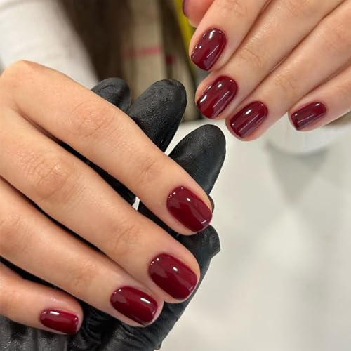 NICENEEDED Künstliche Nägel Kirschrot 24 Stück Kurze Press On Nägel Glänzende Wiederverwendbare Künstliche Nägel Volle Abdeckung Zum Aufkleben von Nägeln Tip Acrylnägel Halloween