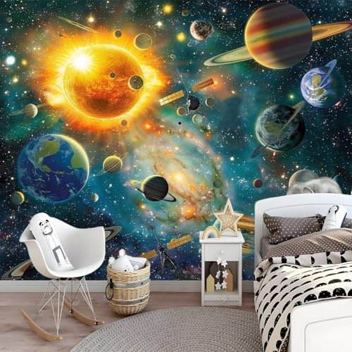 Art Fototapete Weltraum Universum Sonnensystem Tapete 250 x 175 cm Tapeten Vliestapete Modern Wandtapete Wohnzimmer Schlafzimmer Kinderzimmer Wanddeko Motivtapeten