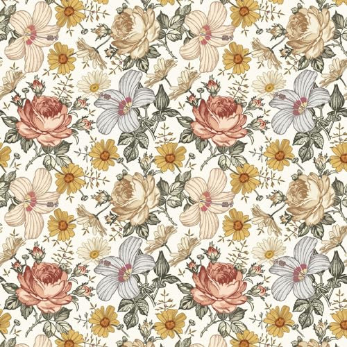 UNIK Nordic Vliestapete BxH: 350x250 cm mit Kinder und Baby XXL Blumen Motiv, Kindertapete mit Vintage Blumenwand Design, Fototapete Blüten für Kinderzimmer, Premium Foto Tapete mit 180g/m2 Stärke