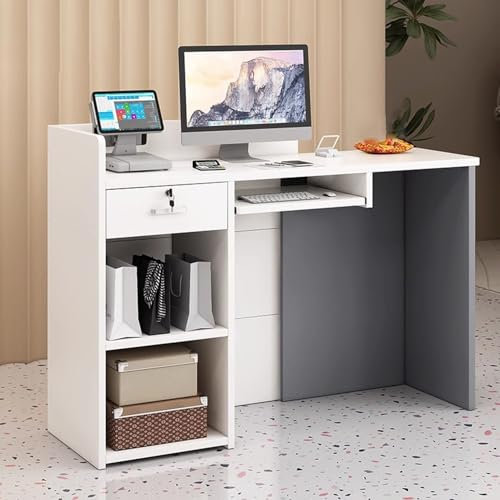 120cm Empfangstheke, Moderne Verkaufstheke Mit Abschließbarer Schublade Und Tastaturablage, Rezeptionstisch An Der Rezeption, Tisch Für Die Kasse, Computerarbeitsplatz Für Bekleidungsgeschäft