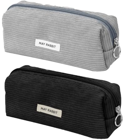 TAIHOBO 2 Stück Federmäppchen, Einfarbiges Mäppchen Aesthetic, Cord-Stoff Federtasche, Canvas Federmappe, Multifunktionales Pencil Case Waschbar Etui für Schulsachen Büro (Schwarz, Grau)