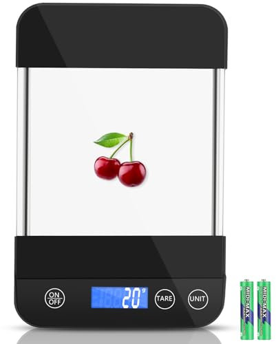 Apritsce Küchenwaage Digital, 15KG Küchenwage mit Geneigtes LCD Display und Tara Funktion, Hochpräzise 1g Kitchen Scale, Halbtransparent Waage Küche zum Backen und Kochen