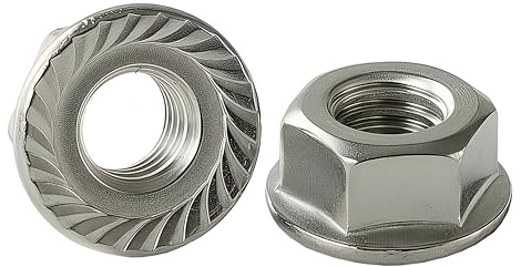 YIIFLY Tuercas hexagonales con brida M10-1,5mm, tuercas de seguridad con brida dentada, acero inoxidable 304 (A2-70), DIN 6923, acabado brillante, 10 unidades