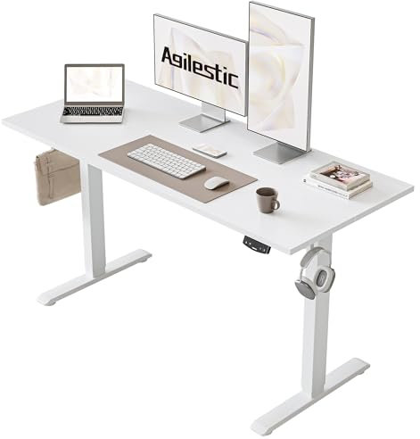 Agilestic Electric Standing Desk, 120 x 60 cm Height Adjustable Sit Stand Desk with Splice Board and Memory Smart Pannel, Home Office Desk, White