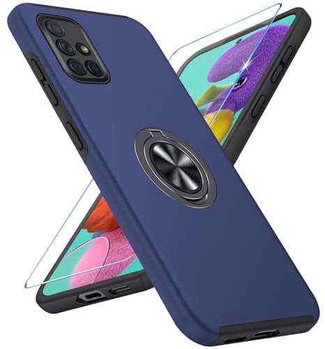 Vaki Handyhülle für Samsung Galaxy A51 4G Hülle mit Schutzfolie, Schutzhülle Galaxy A51 4G Case mit Magnetischer Ring Ständer Kratzfest Fallfestigkeit Stoßfest für Samsung A51 4G Cover (Blau)