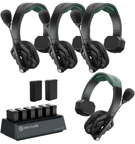 Hollyland Solidcom SE PRO 4-User ENC Noise Cancellation Wireless Intercom Headset System with 1312ft range and 3.5mm single ear headset, Ideal for movie shoots and live shows (1.9GHz Version)