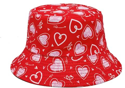 YAMEIZE Trendiger Herz Eimer Hut für - Damen Herren Fischer-Herz Bucket Hat Sonne Fischerhüte Reversible Sonne Wandern Strand Party Funky