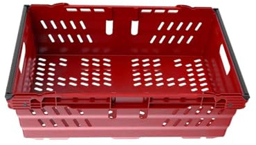 DURBO 5x 35L Supermarket Food Crate, Ventilated Food Grade Basket, Bale Arm Crate for Food Storage and Transportation 600x400x200mm (RED)