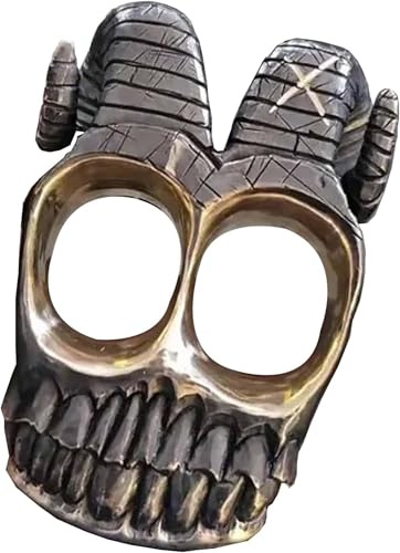 ERISAMO Handmade Ram Horn Skull Knuckles, Vintage Ram Horn Punk Finger Skeleton Ring, Cool Metal Skull Knuckles with Ram Horns,for Bikers & Hip Hop Culture Enthusiasts (1Pcs)
