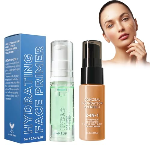 Flüssige Foundation, Langzeit Foundation 20ml, Feuchtigkeitsspendende Make-up-Grundierung, Wasserdicht, Schweißfest und Ölfrei, Mit 5ml Feuchtigkeits-Primer für Perfektes Make-up (#01)