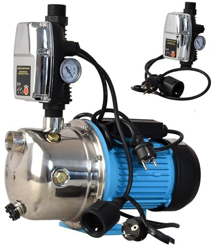 Hauswasserautomat JS 1100 mit Elektronische Pumpensteuerung CSK 5 - Wasserpumpe 3600l/h, 1100W, Förderhöhe 50m - Edelstahl INOX - Gartenpumpe - für Bewässerung - Druckschalter mit Trockenlaufschutz